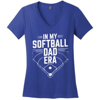 Softball Team Dad In My Softball Dad Era Softball Dad Pride Meaningful Gift Women's V-Neck T-Shirt