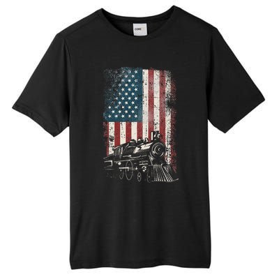 Steam Train Driver Trainspotting Locomotive American Flag Tall Fusion ChromaSoft Performance T-Shirt