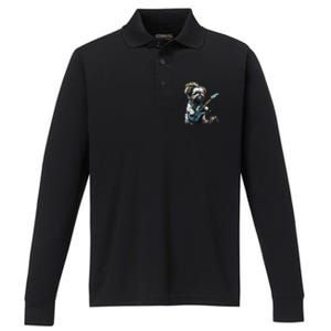 Shih Tzu Dog Playing Electric Guitar Rock Performance Long Sleeve Polo