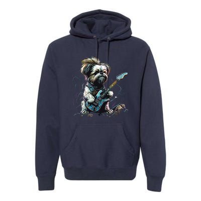 Shih Tzu Dog Playing Electric Guitar Rock Premium Hoodie