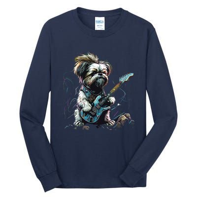 Shih Tzu Dog Playing Electric Guitar Rock Tall Long Sleeve T-Shirt