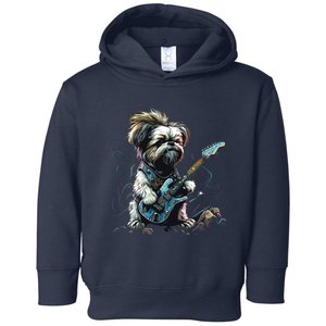 Shih Tzu Dog Playing Electric Guitar Rock Toddler Hoodie