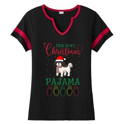 Shih Tzu Dog Xmas Light Funny This Is My Christmas Pajama Meaningful Gift Ladies Halftime Notch Neck Tee