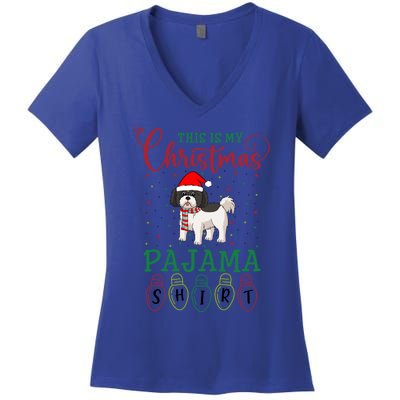 Shih Tzu Dog Xmas Light Funny This Is My Christmas Pajama Meaningful Gift Women's V-Neck T-Shirt