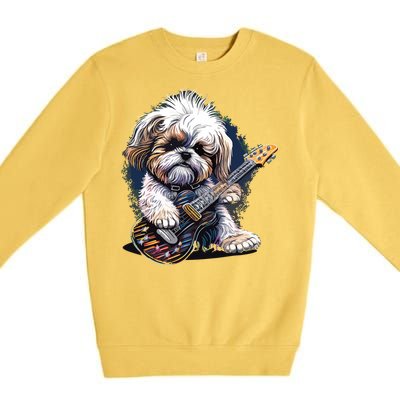 Shih Tzu Dog Playing Electric Guitar Rock Premium Crewneck Sweatshirt