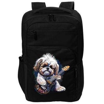 Shih Tzu Dog Playing Electric Guitar Rock Impact Tech Backpack