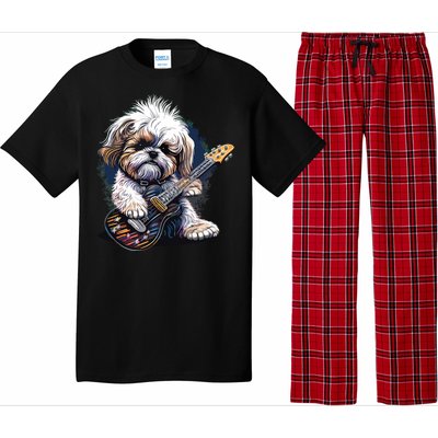 Shih Tzu Dog Playing Electric Guitar Rock Pajama Set