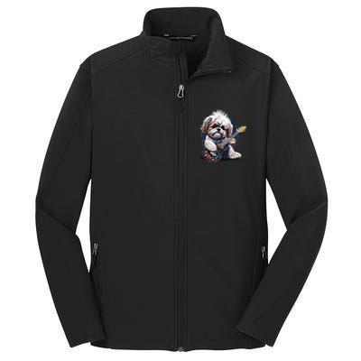 Shih Tzu Dog Playing Electric Guitar Rock Core Soft Shell Jacket