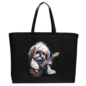 Shih Tzu Dog Playing Electric Guitar Rock Cotton Canvas Jumbo Tote