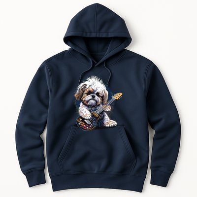 Shih Tzu Dog Playing Electric Guitar Rock Hoodie