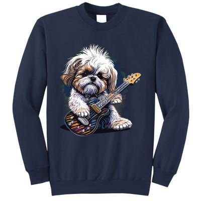 Shih Tzu Dog Playing Electric Guitar Rock Sweatshirt