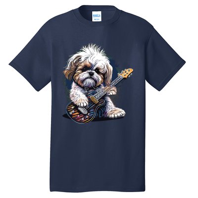 Shih Tzu Dog Playing Electric Guitar Rock Tall T-Shirt