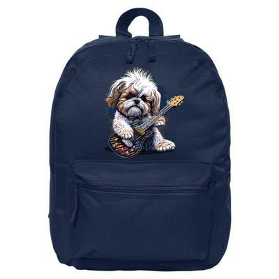 Shih Tzu Dog Playing Electric Guitar Rock 16 in Basic Backpack