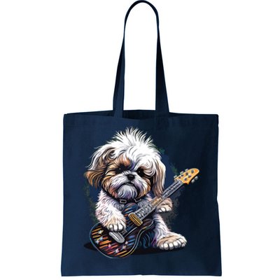 Shih Tzu Dog Playing Electric Guitar Rock Tote Bag