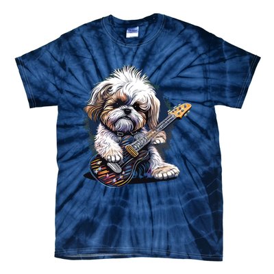 Shih Tzu Dog Playing Electric Guitar Rock Tie-Dye T-Shirt