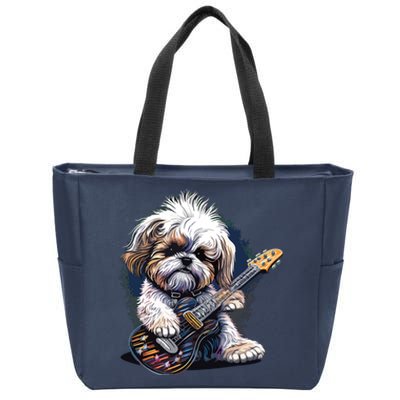 Shih Tzu Dog Playing Electric Guitar Rock Zip Tote Bag