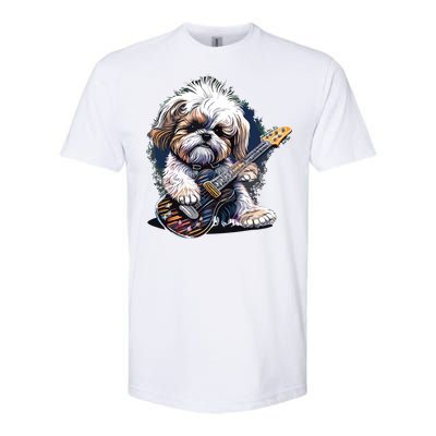 Shih Tzu Dog Playing Electric Guitar Rock Softstyle CVC T-Shirt