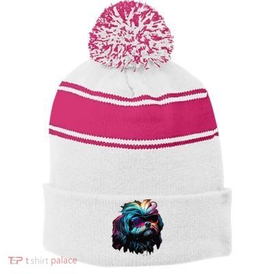Shih Tzu Dogs Shih Tzus Stripe Pom Pom Beanie