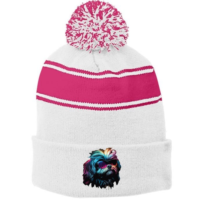 Shih Tzu Dogs Shih Tzus Stripe Pom Pom Beanie