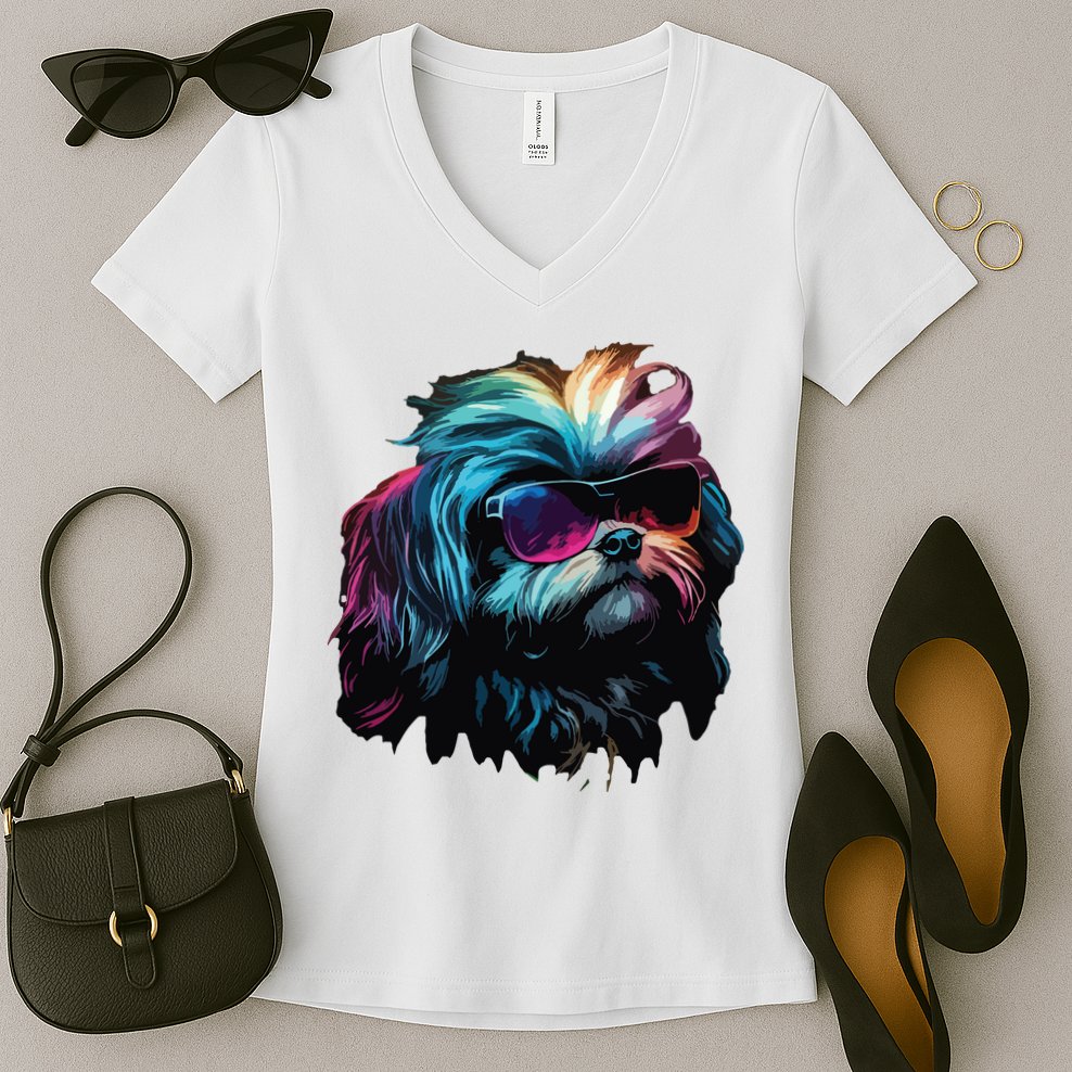 Shih Tzu Dogs Shih Tzus Women's V-Neck T-Shirt