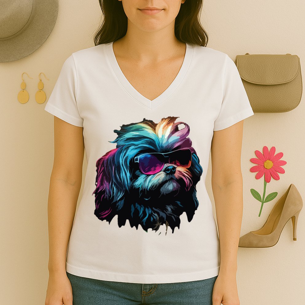 Shih Tzu Dogs Shih Tzus Women's V-Neck T-Shirt
