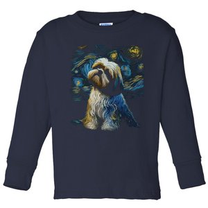 Shih Tzu Dog Starry Night Dogs Lover Gifts Graphic Toddler Long Sleeve Shirt