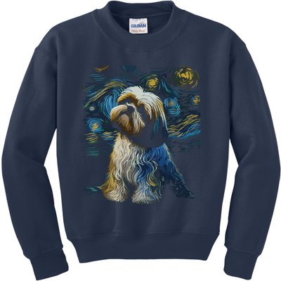 Shih Tzu Dog Starry Night Dogs Lover Gifts Graphic Kids Sweatshirt