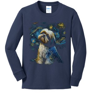 Shih Tzu Dog Starry Night Dogs Lover Gifts Graphic Kids Long Sleeve Shirt