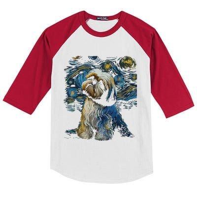 Shih Tzu Dog Starry Night Dogs Lover Gifts Graphic Kids Colorblock Raglan Jersey