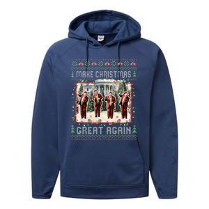 Santa Trump Dance Make Christmas Great Again Ugly Sweater Performance Fleece Hoodie