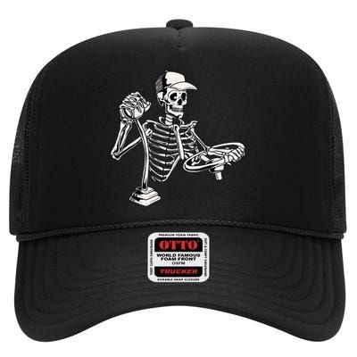 Skeleton Truck Driver Funny Big Trucking Trucker High Crown Mesh Back Trucker Hat