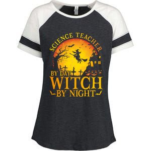 Science Teacherby Day Witch By Night Halloween Teachers Gift Enza Ladies Jersey Colorblock Tee