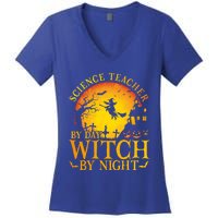 Science Teacherby Day Witch By Night Halloween Teachers Gift Women's V-Neck T-Shirt