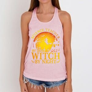 Science Teacherby Day Witch By Night Halloween Teachers Gift Women's Knotted Racerback Tank