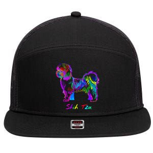 Shih Tzu Dog Lover Colorfull Pop Art Shih Tzu Christmas Fun Great Gift 7 Panel Mesh Trucker Snapback Hat