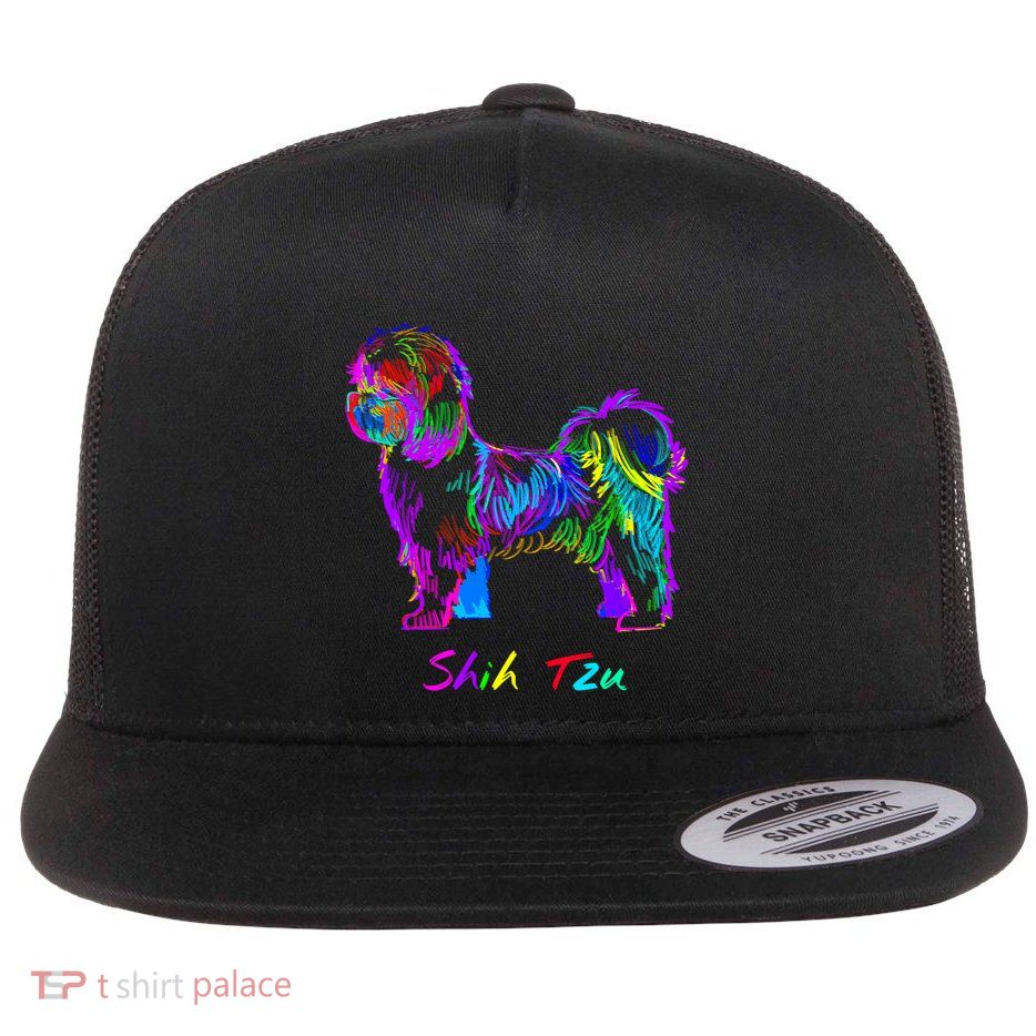 Shih Tzu Dog Lover Colorfull Pop Art Shih Tzu Christmas Fun Great Gift Flatbill Hat