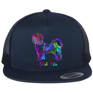 Shih Tzu Dog Lover Colorfull Pop Art Shih Tzu Christmas Fun Great Gift Flat Bill Trucker Hat