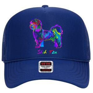 Shih Tzu Dog Lover Colorfull Pop Art Shih Tzu Christmas Fun Great Gift High Crown Mesh Back Trucker Hat