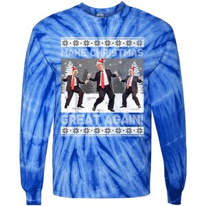 Santa Trump Dance Make Christmas Great Again Ugly Gift Tie-Dye Long Sleeve Shirt