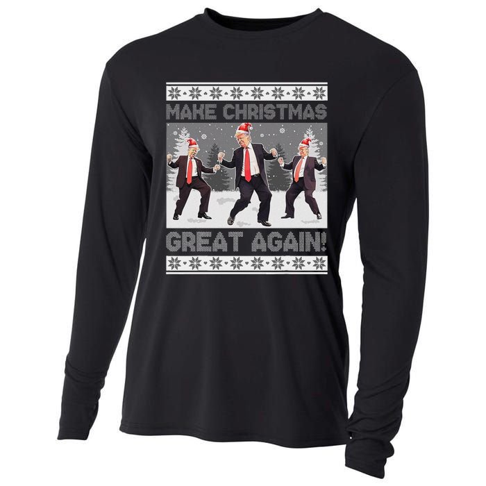 Santa Trump Dance Make Christmas Great Again Ugly Sweater Cooling Performance Long Sleeve Crew