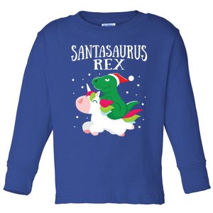 Santasaurus Trex Dinosaur Riding Reindeer Unicorn Christmas Funny Gift Toddler Long Sleeve Shirt