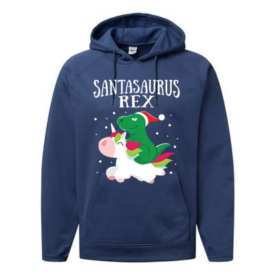 Santasaurus Trex Dinosaur Riding Reindeer Unicorn Christmas Funny Gift Performance Fleece Hoodie