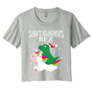 Santasaurus Trex Dinosaur Riding Reindeer Unicorn Christmas Funny Gift Women's Crop Top Tee