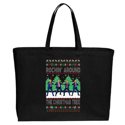 Santa Trump Dance Dancing Rocking Around The Christmas Tree Cotton Canvas Jumbo Tote