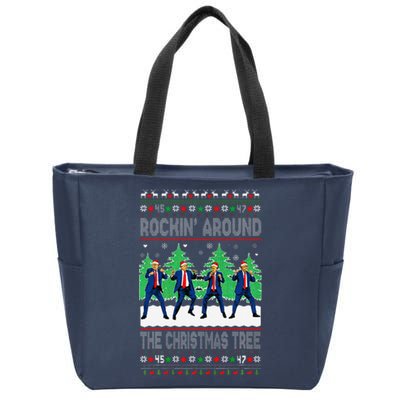 Santa Trump Dance Dancing Rocking Around The Christmas Tree Zip Tote Bag