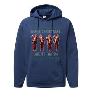 Santa Trump Dance Make Christmas Great Again Ugly Sweater Performance Fleece Hoodie