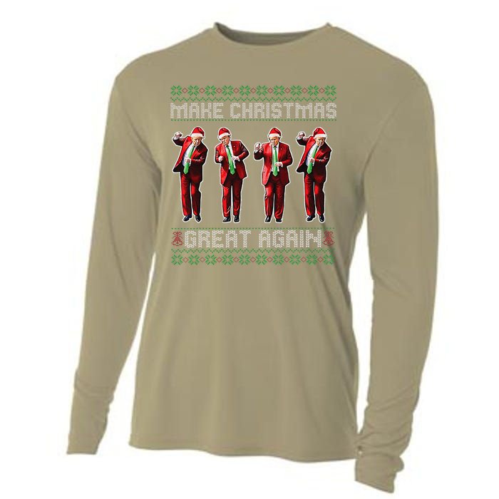 Santa Trump Dance Make Christmas Great Again Ugly Sweater Cooling Performance Long Sleeve Crew