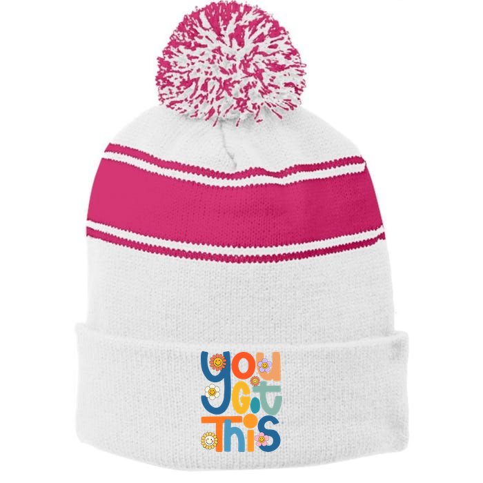 State Testing Day Motivational Teacher Groovy You Got This Stripe Pom Pom Beanie