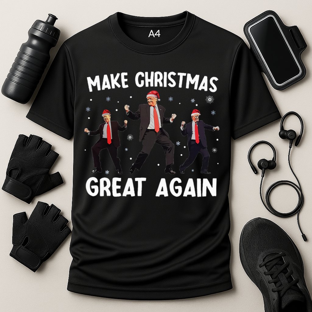 Santa Trump Dance Make Christmas Great Again Xmas Pajamas Cooling Performance Crew T-Shirt