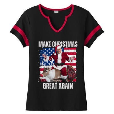 Santa Trump Dance Make Christmas Great Again Ugly Gift Ladies Halftime Notch Neck Tee